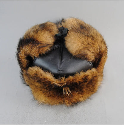 Winter Outdoor Windproof Ski Caps Warm Bomber Hat For Men Real Dog Fur Russian Leather Hat Ushanka Thick Warm Cap With Ear Flaps