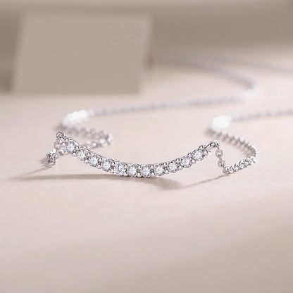 2.6mm Full Moissanite Necklace S925 Sterling Silver Plated 18k White Gold Smile Necklaces for Women Birthday Gift