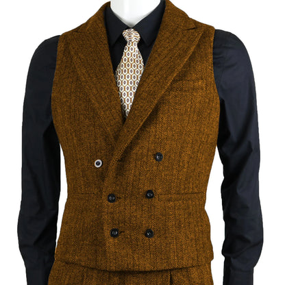 Men Suit Vest Brown Herringbone Tweed Slim Fit Waistcoat Double Breasted Sleeveless Jacket For Wedding Party Prom Suit Vests