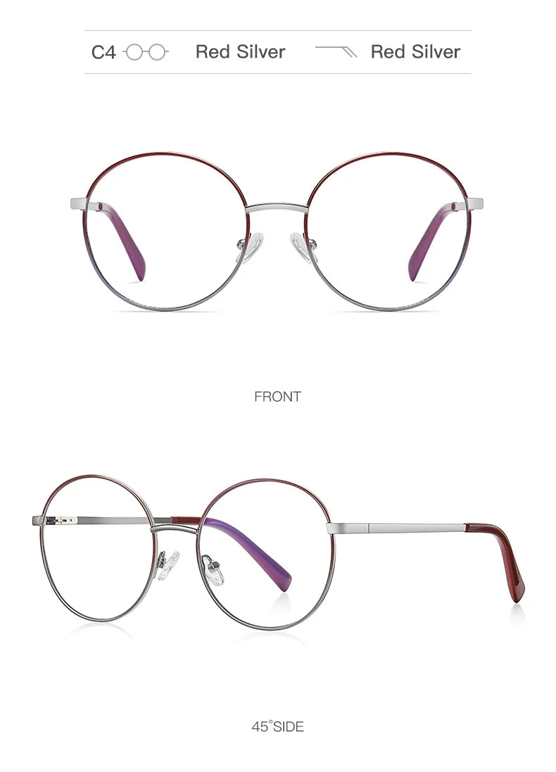 Retro Round Myopia Prescription Glasses Hyperopia for Women Reading CR39 Anti Blue Light Optical Eyeglasses Frame PFD3082