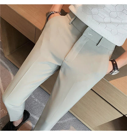 High Quality British Style Business Casual Pants Men's Spring Summer Solid Color Slim Fit Formal Wear Suit Pants Men Clothing