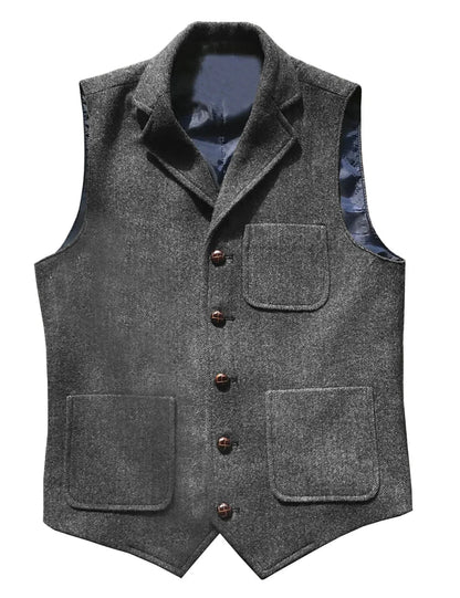 Men Vest Brown With Lapel Pocket Single Button Waistcoat For Wedding Birthday Formal Business Casual Banquet Work Men Suit