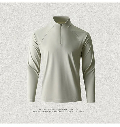 Men's Quick-Dry Half-Zip Long Sleeve T-Shirt – Breathable Four-Way Stretch Athletic Top with UPF50+ Cool Touch for Running & Gym