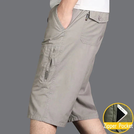 Men Cargo Shorts Zipper Pocket Loose Casual Big Size Shorts Big and Tall Cotton Knee Shorts