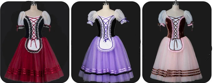Red Giselle Ballet Dance Ballerina Tutu Dress For Girls Women Stage Performance Costume Long Ballet Dancing Dresses