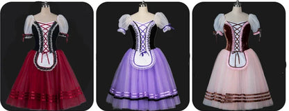 Red Giselle Ballet Dance Ballerina Tutu Dress For Girls Women Stage Performance Costume Long Ballet Dancing Dresses
