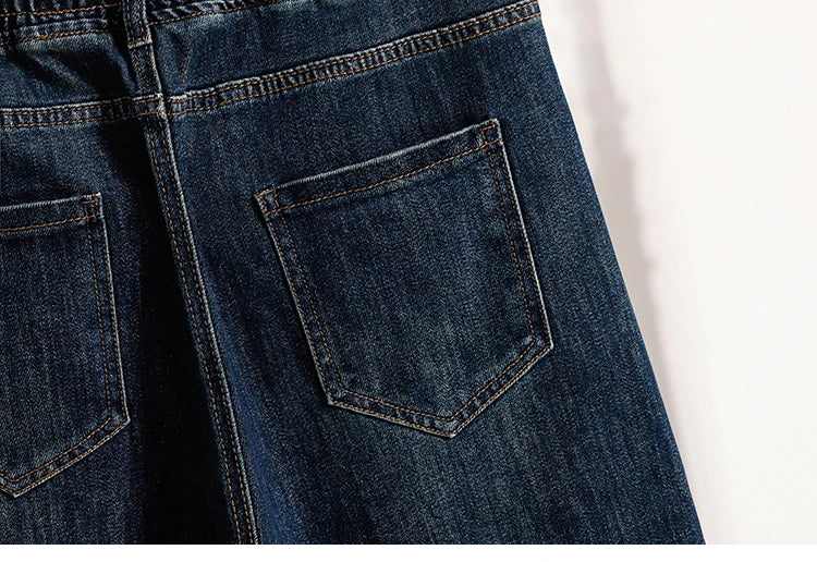Slimming Wide Leg Jeans Women's Casual Straight Cut Spring Autumn ular plus Size Cotton Stretch Denim Pure Color