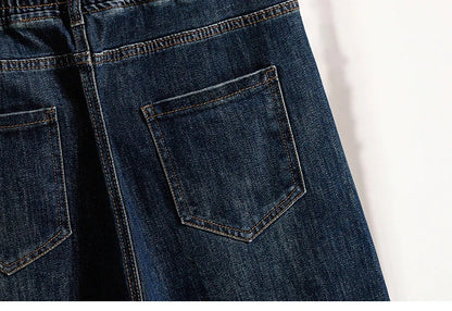 Slimming Wide Leg Jeans Women's Casual Straight Cut Spring Autumn ular plus Size Cotton Stretch Denim Pure Color