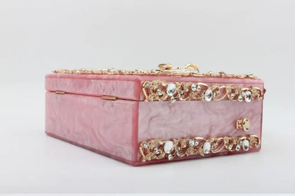Luxury Designer Shimmer Acrylic Box Glitter Rhinestones Diamond Evening Bag Wedding Party Clutch Purse Shoulder Messenger Bag