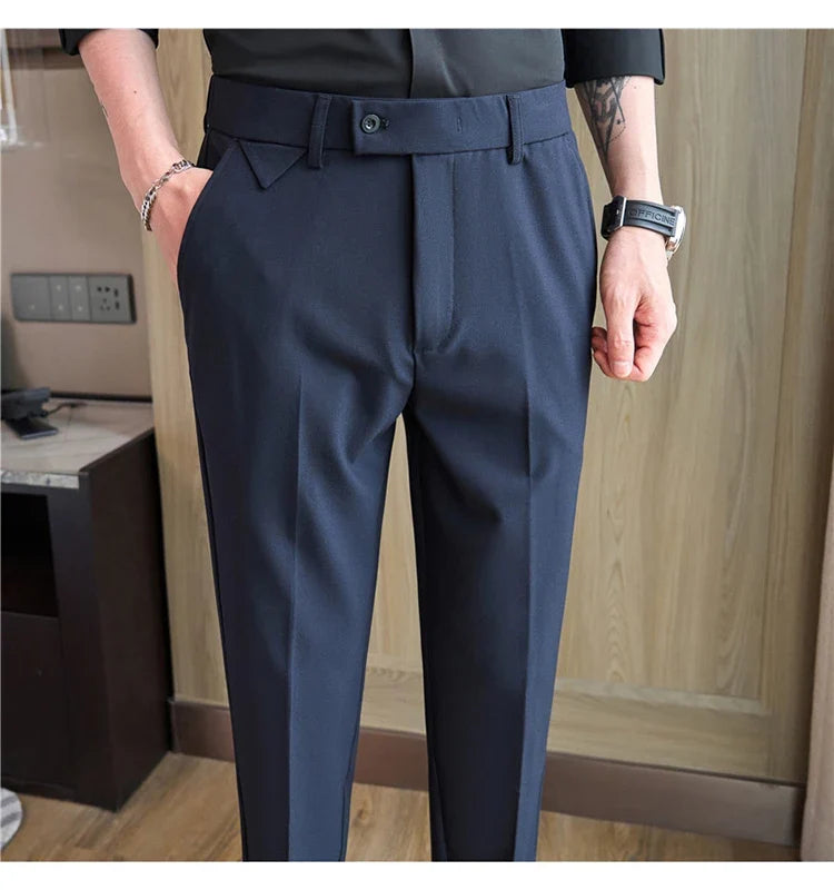 Men Suit Pants 2026 Spring Elastic Waist Solid Slim Fit Dress Pants Office Business Casual Trousers High Quality Men's Clothing