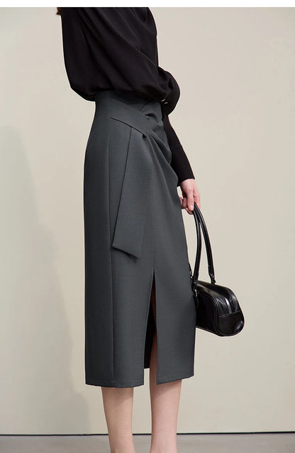 Women's Skirt 2026 Spring New H-Line Elegant Anti-wrinkle Split Skirt Solid Mid-length Versatile Woman Clothes 12621005