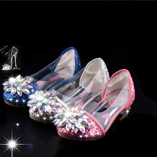 Fashion Cinderella Crystal Bright Diamond Shoes Girl Princess Single Shoes Girl Performance High Heels Shoes