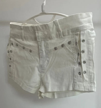 Sexy Low Rise Denim Super Shorts White Women's Summer Rivet Skinny Hot Pant Black Y2k Micro Short Jeans Korean Style Booty Short