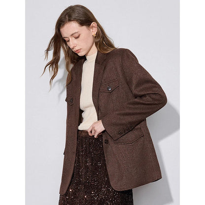 Women Blazer Jacket 2024 Autumn and Winter 2024 New High-end Tailored  Collar Thicking Jacket Coat