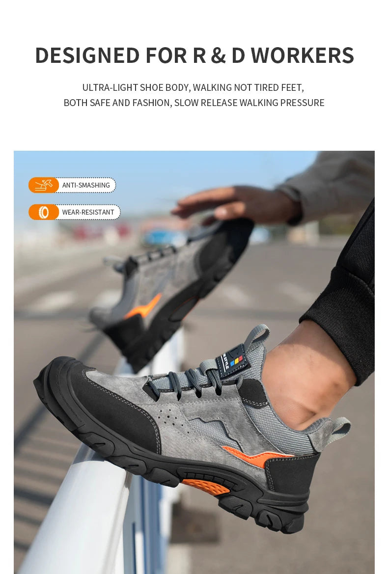 Men Safety Work Shoes Plastic Toe Safety Boots Fashion Lightweight Comfort Working Sneakers Anti-puncture Indestructible Shoes