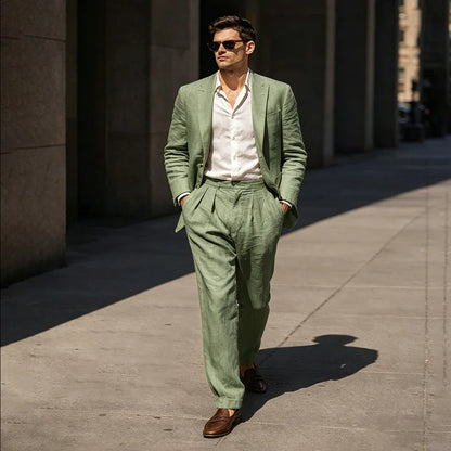Beige Linen Prom Suits for Men 2 Pieces Wedding Tuxedo Slim Fit Groom Blazer Trousers Set Summer Formal Attire men suit set