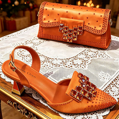 Elegant Green Rhinestone Slingback Heels & Matching Handbag Set by Venus Chan 2026 – Stylish Pointed Toe Design for Women