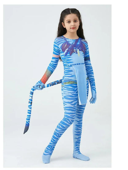 Boy Girls Halloween Cosplay Avatar Costume Kids The Way of Water Neytiri Alien Cosplay Hero One Piece Tight Fitting Clothing