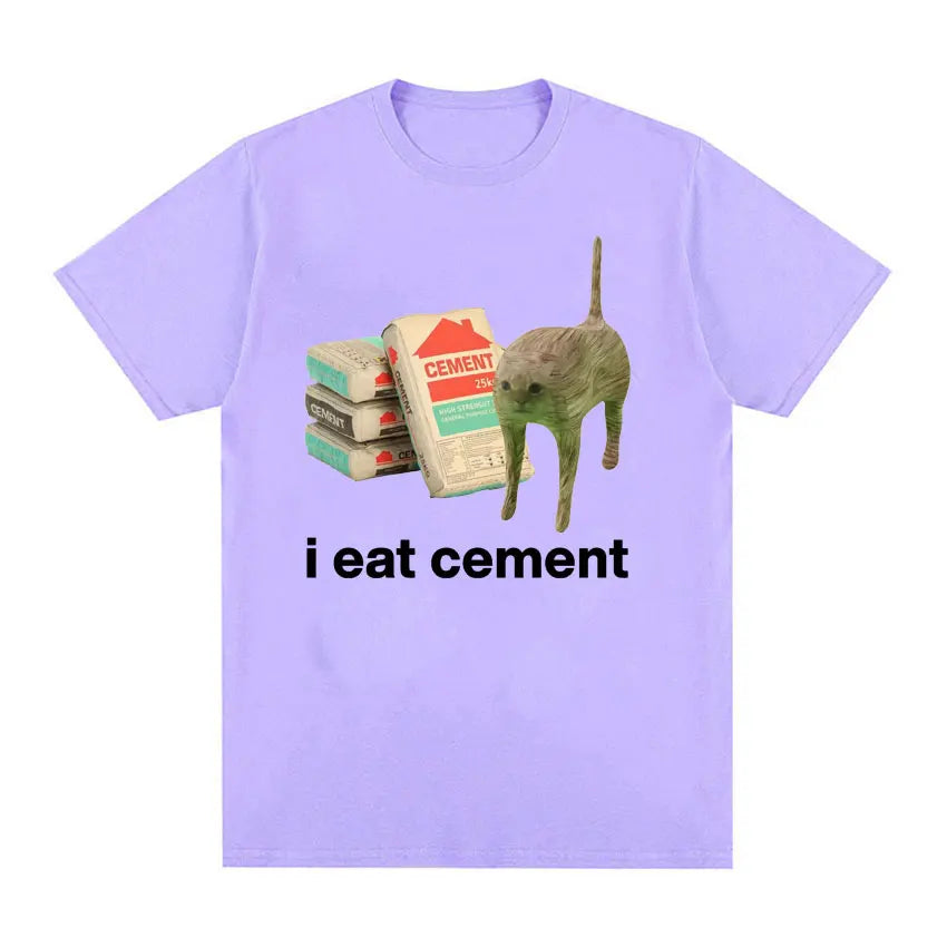 I Eat Cement Cursed Cat Funny Meme T Shirt for Men Women Fashion Casual Short Sleeve T Shirts Male Oversized Cotton T-shirt Tops