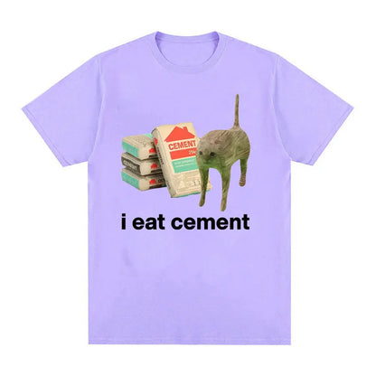 I Eat Cement Cursed Cat Funny Meme T Shirt for Men Women Fashion Casual Short Sleeve T Shirts Male Oversized Cotton T-shirt Tops
