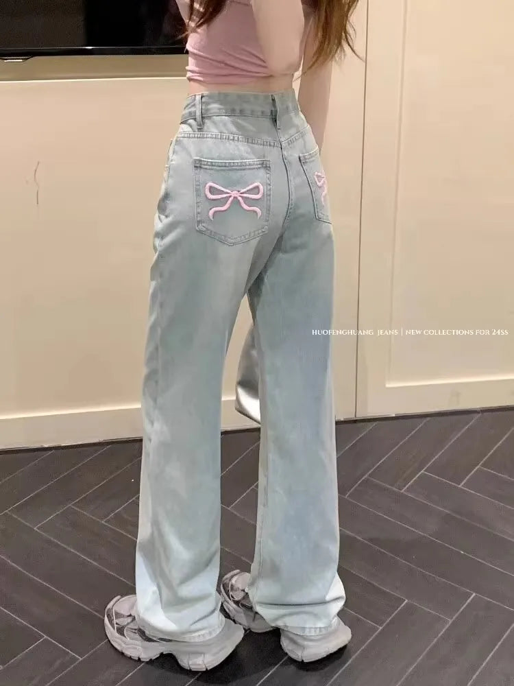 Women's Straight Leg Design Slimming Jeans Loose Fit Wide Leg Hong Kong Style Mm Design Sensibility