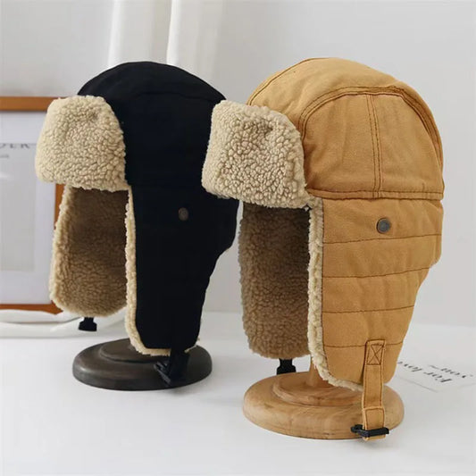 2025New Unisex Winter Hats with Ear Flaps Cotton Trapper Hat Aviator Windproof Ski Cap Buckle Closure Ushanka Outdoor