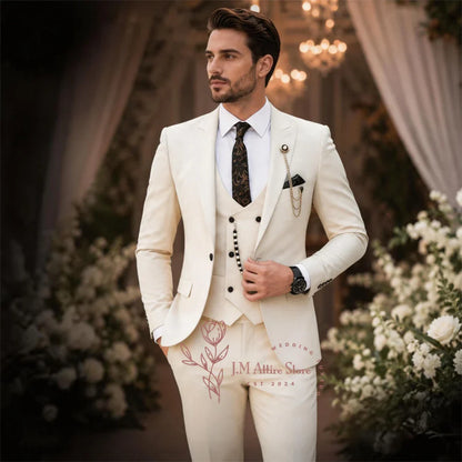 Sage Green Suit Men's 3 Piece Set Peak Lapel Jacket Vest Pants Custom Slim Fit for Wedding Groom Cocktail Party Tuxedo