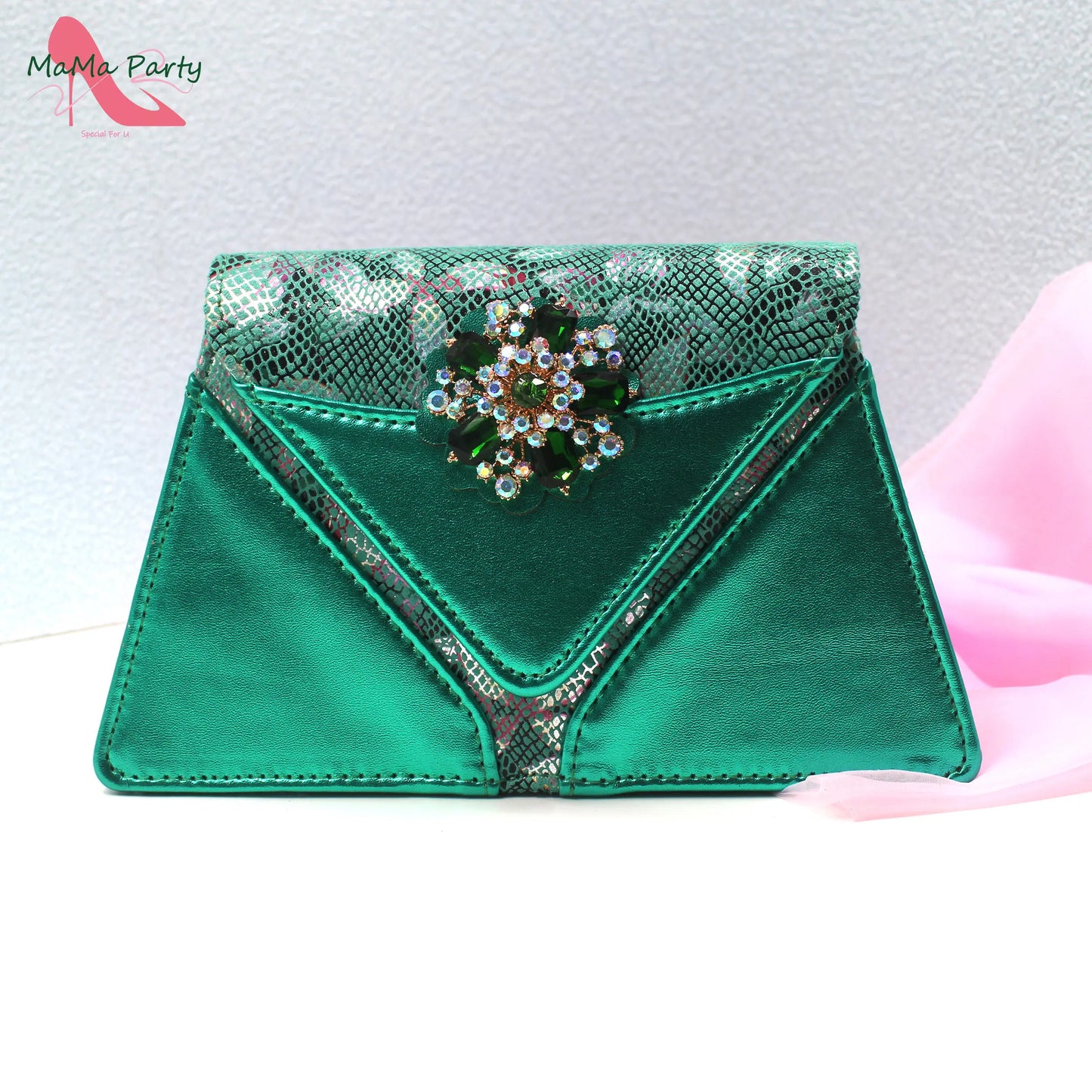 Special Design New Coming INS Hot Sale African Women Shoes and Bag Set in Pink Color with Shinning Crystal for Party