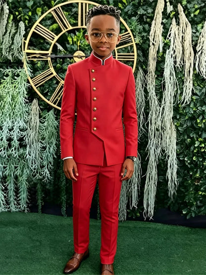 African Boys Suits 2 Pieces Jacket Pants Stage Performance Wear Classic Kids Regular Fit Suit Set Wedding Guest Wear