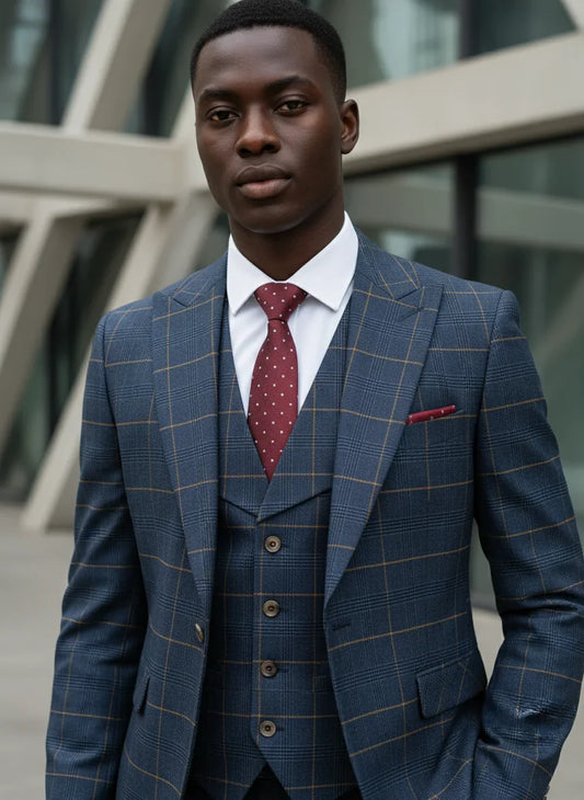 High Quality 3 Piece Checkered Suit Set Men Stylish Business Office Wedding Formal Outfit Full Elegant Man Suit
