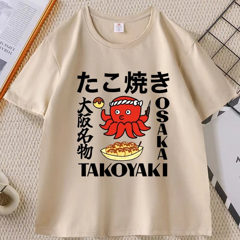 Japanese Style T-shirt drunken octopus Osaka Tshirt Seafood Men Women Graphic Tee Cotton Printed Short Sleeve T Shirt Streetwear