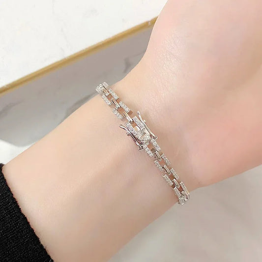 Bracelet Chaîne de Luxe pour Femme, Moissanite, Bijoux Fins, Fête, Mariage, en Argent Sterling S925, Bracelets Diamant
