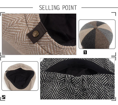 New Retro Herringbone Newsboy Cap For Men Autumn Winter Warm Beret Women Fashion Vintage Hat Hip Hop Female Flat Caps Berets