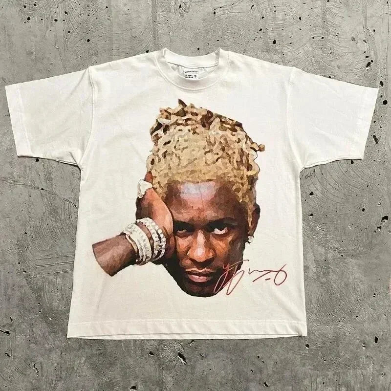 Retro Trend Portrait Print Short Sleeve T-Shirt Y2k Gothic Harajuku Men's T-Shirt Hip Hop Couple Casual Loose T Shirt Summer Top
