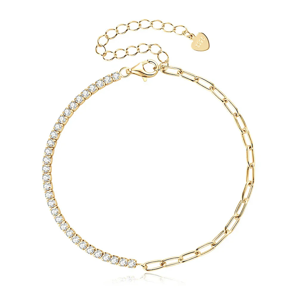 2mm Moissanite Tennis Bracelets With Gra Certificate S925 Sterling Silver Plated 18k Gold Paper Clip Bracelet For Women