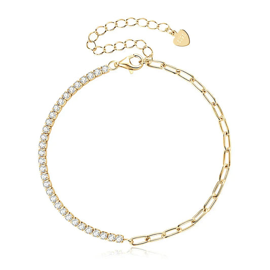 Bracelets tennis 2 mm en moissanite avec certificat GRA, en argent sterling 925 plaqué or 18 carats, bracelet trombone pour femme