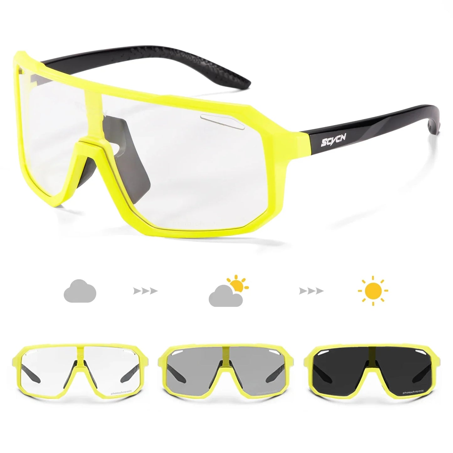 Scvcn New Men's UV400 Photochromic Cycling Sunglasses Women Sports Running Eyewear for Men Glasses Road Bike Bicycle Goggles