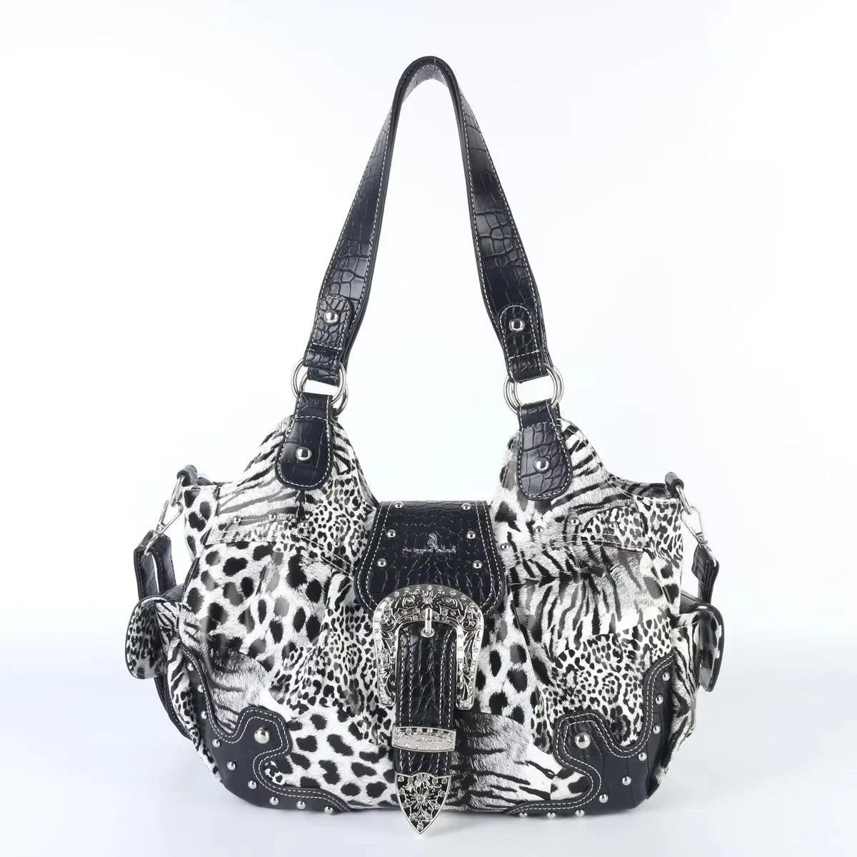 Women Handbag Leopard Top-handle Shoulder Bag PU Dumpling Pack Multi-pockets Shoulder Bags Phone Money Pack
