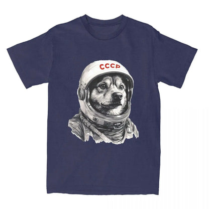 Rusia Laika Space Urss Astronauta Dog T-Shirt Men First dog in Space Cotton T-Shirts Summer O-Neck Tees Oversized Clothing