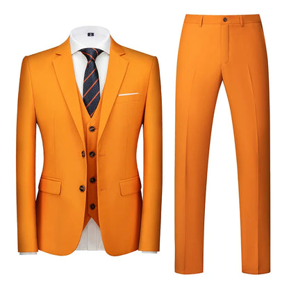2026 New Men's Suit 3-Piece, Wedding Party Dress Jacket Vest Trousers, Fashion Slim Fit Blazer Waistcoat Pants Red Blue Green