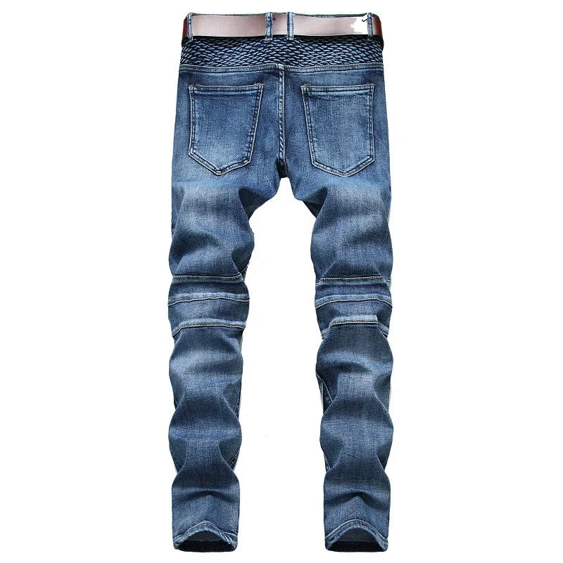 2026 New Men's Yellow Jeans, Blue Stretch Biker Trousers, Broken Hole Jeans, Fashion Popular Men Denim Pants Big Size 29-42