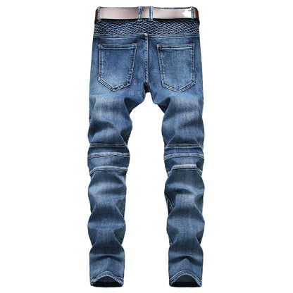 2026 New Men's Yellow Jeans, Blue Stretch Biker Trousers, Broken Hole Jeans, Fashion Popular Men Denim Pants Big Size 29-42