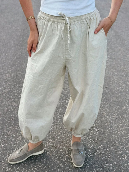 Summer Cotton Oversized Pants For Women Blue Baggy Aladdin Trousers Elastic Bloomers Navy Blue Cropped Lantern Harem Pants Woman
