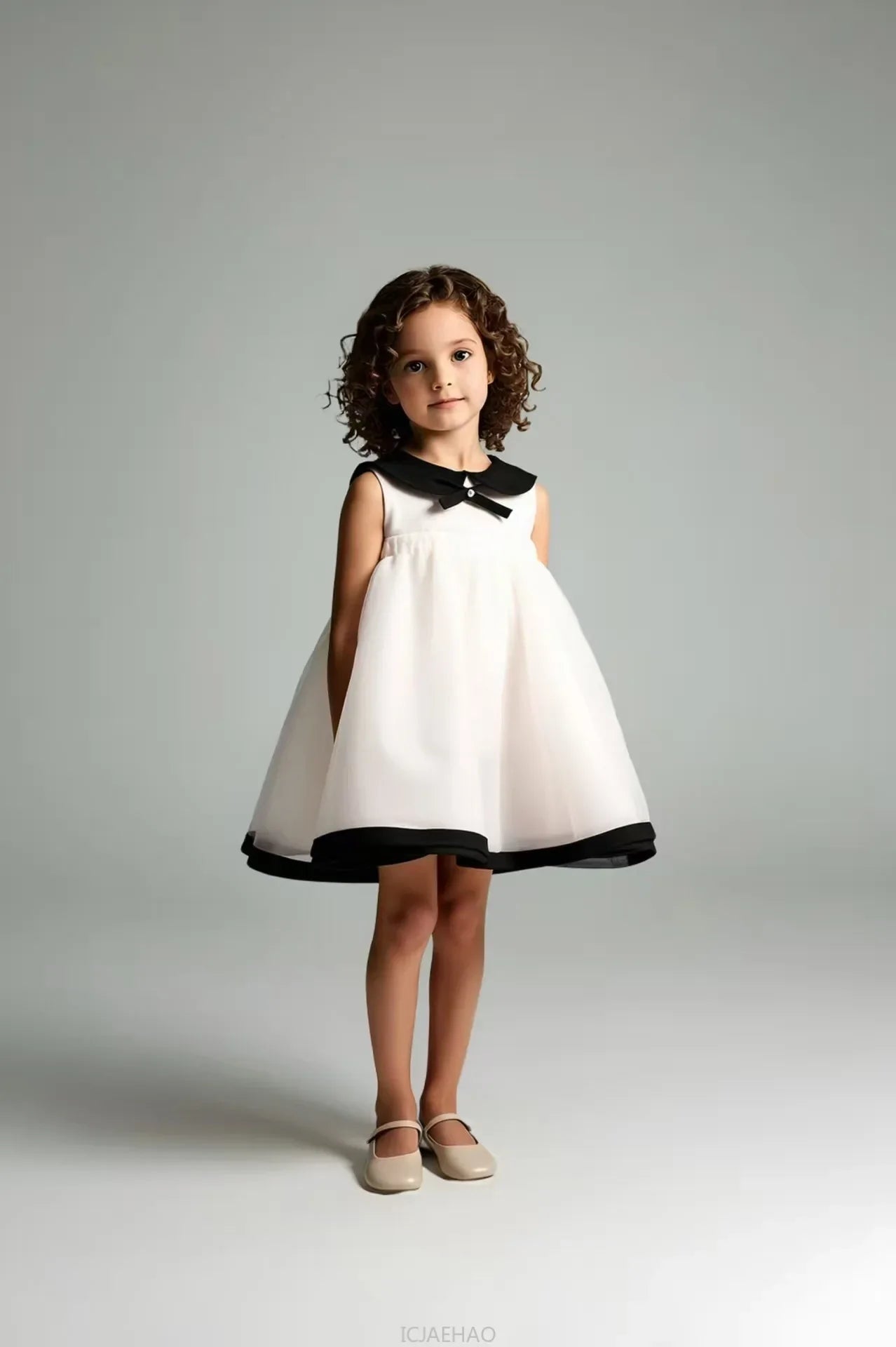 Party Dress Costumes Korean Style Girls Tulle First Birthday Dresses Children Black Bow  Collar Kids Flower Girl Gown Clothes