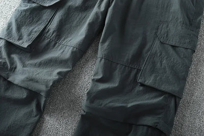 Men's Summer Cargo Pants Quick Dry Double Used Pants Elastic Waist Detachable Feet Loose Straight Waterproof Long Trousers
