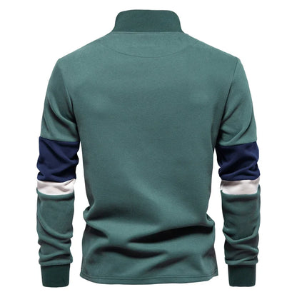 Mens Mock Neck Quarter Zip Sweatshirts Patchwork  Fashion Pullover Cotton-blend Sweatshirt for Men
