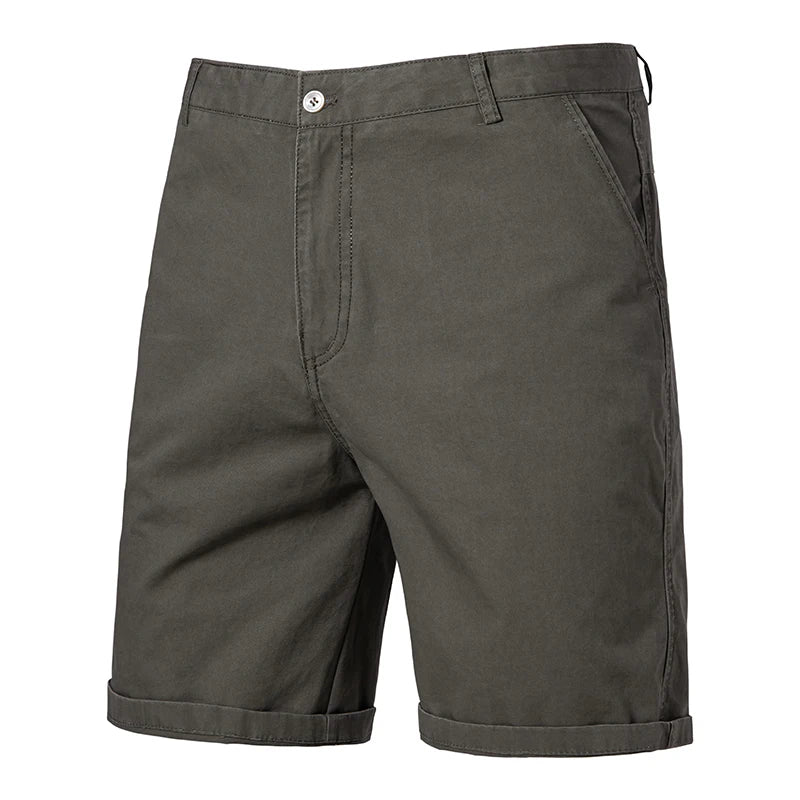 Classic Mens 100% Cotton Casual Shorts Khaki Grey Navy Black Knee Shorts American Style Streetwear Golf Shorts