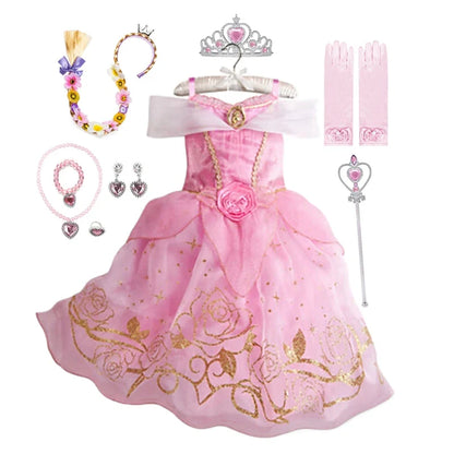 Disney Cinderella Cosplay Costume Kids Clothes for Girls Sequins Princess Dress with Floral Bow Birthday Party Ball Gown