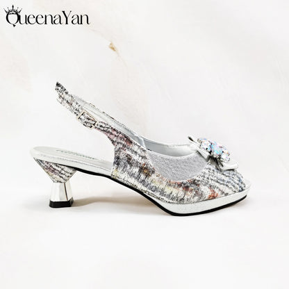 New Women High-Heel Shoes Elegant Wine Rhinestone Metallic Diamond Accents Paired with Match Handbag Exquisite Special-Material