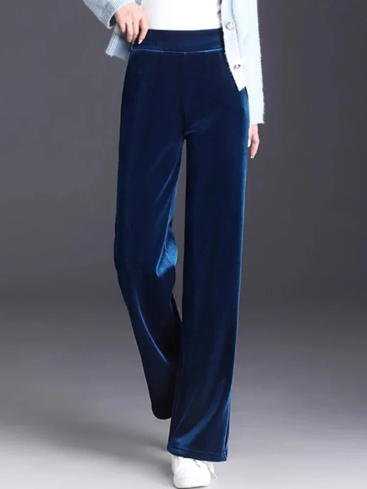 Women's pants with many reviews flared pants ice silk pants wide leg pants, high waisted blue loose straight leg pants 6XL